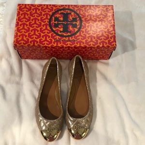 Tory Burch Gold/Silver Quilted Ballet Flats-6.5